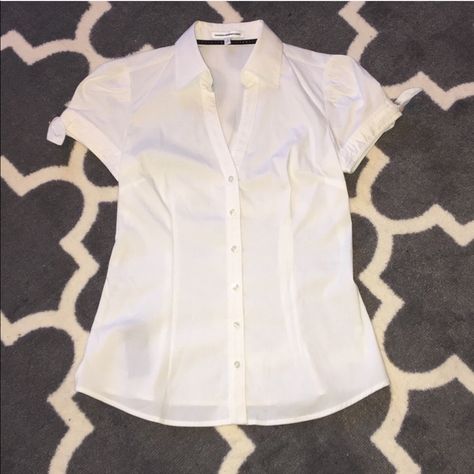 Adorable Sleeves! Never Worn White Button Up Aesthetic, Maddie White, Fitted White Shirt, Clothes Styling, Y2k Dress, Work Fits, Army Print, Slim Fit Crop Top, Portofino Shirt