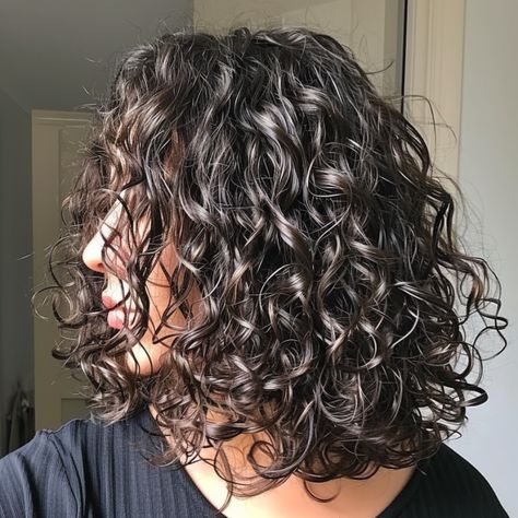 Perm On Mid Length Hair, Permed Long Hairstyles, Long Bob Perm, Medium Length Hair Perm Waves, White Perm Rods Curls, Perm Styles For Short Hair, Shoulder Length Permed Hair Medium Curly, Perm On Shoulder Length Hair, Perm For Shoulder Length Hair