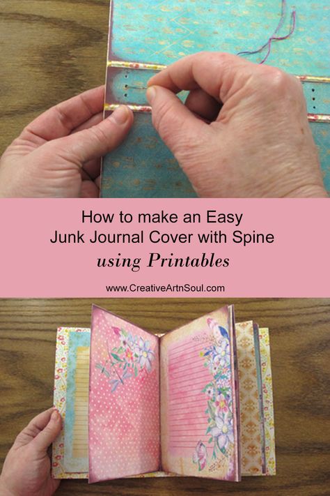 Learn just how easy it is to use printables to make a junk journal cover with a spine. Diy Junk Journal Pages, Diy Junk Journal Cover, How To Make A Junk Journal Cover, How To Make A Journal Cover, Diy Journal Cover, Junk Journal Cover Ideas, Easy Junk Journal, Mom Hobbies, Journal Covers Diy