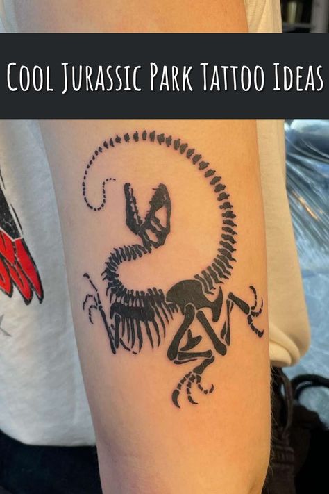 Dino Dna Tattoo, Jurassic Park Tattoo Women, Life Finds A Way Tattoo Jurassic Park, Jurassic Park Tattoo Small, Dino Skeleton Tattoo, Dinosaur Bones Tattoo, Littlefoot Tattoo, Jurassic Park Tattoo Ideas, Jurassic World Tattoo