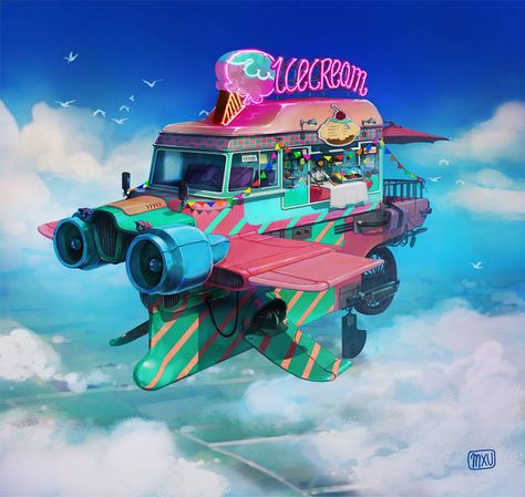 ArtStation - Ice cream van, marina couso Science Fiction Art, Outer Space Concept Art, Ice Cream Van, Homo Sapiens, Car Design Sketch, Affinity Designer, Futuristic Art, Game Concept, Cyberpunk Art