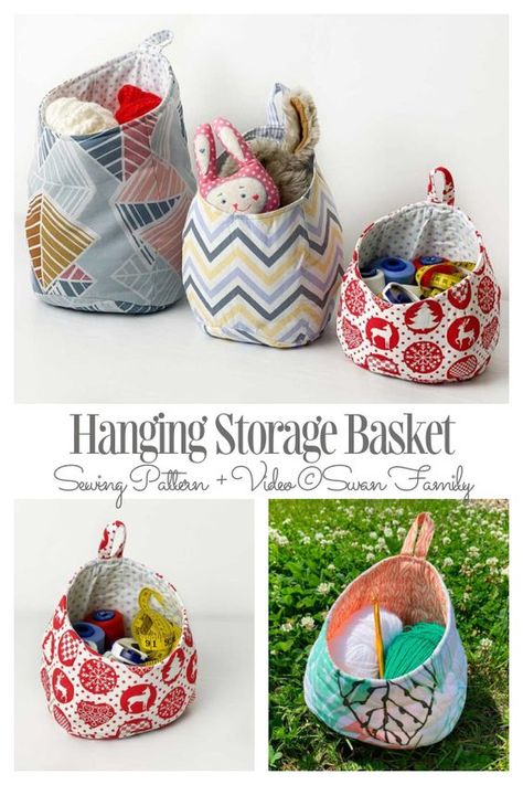 Patchwork, Tela, Hanging Baskets Diy, Storage Bags Diy, Sewing Pattern Storage, Basket Sewing Pattern, Storage Baskets Diy, Fabric Art Diy, Storage Pods