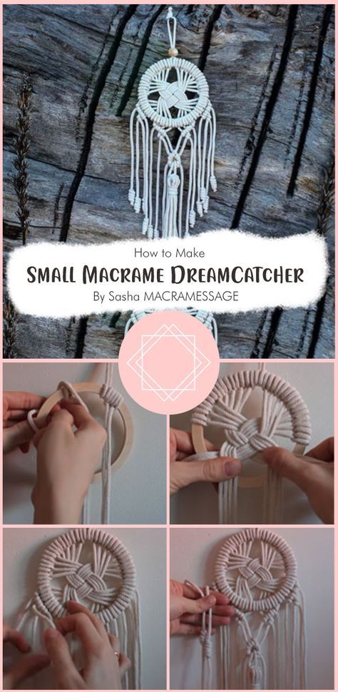 Small Macrame Dream Catcher Diy, Small Easy Macrame Projects, Easy Macrame Gift Ideas, Small Dream Catcher Diy, Easy Macrame Tutorial Step By Step, Mini Dream Catcher Macrame, Small Macrame Projects Free Pattern, Small Macrame Projects Diy, Macrame Dreamcatcher Tutorial