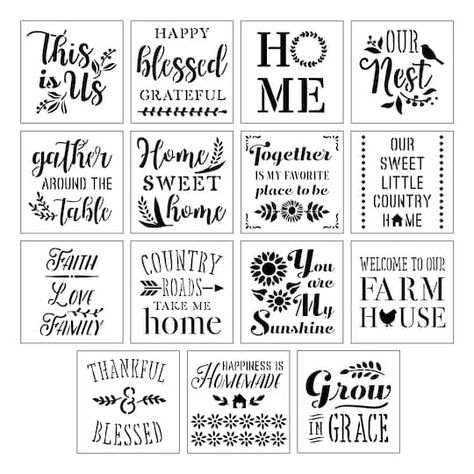 "Find the Home Sentiments Stencils by Craft Smart®, 12\" x 12\" at Michaels. Stencils are great for expressing yourself! Use these home sentiments-themed stencils for a variety of fun DIY crafting projects. Stencils are great for expressing yourself! Use these home sentiments-themed stencils for a variety of fun DIY crafting projects. They're perfect for transforming gifts, accessories, décor, and furniture! Details: Home sentiments-themed 12\" x 12\" (30.4cm x 30.4cm) stencil sheet size 60 desi Crafting Business, Expressing Yourself, Retail Ideas, Fall Decor Wreaths, Stencils For Wood Signs, Michael Art, Door Signs Diy, Profound Quotes, Grow In Grace