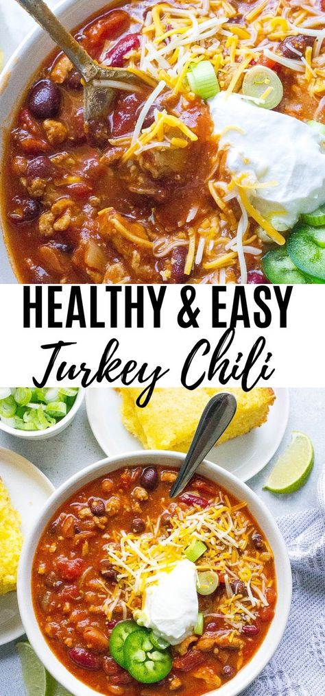 Essen, Turkey Chili Recipe Crockpot, Healthy Turkey Chili, Easy Turkey Chili, Ground Turkey Chili, Turkey Chili Crockpot, Chili Recipe Healthy, Turkey Chili Recipe, Turkey Chili Healthy