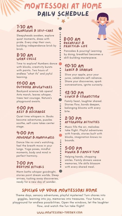 Montessori, Montessori Preschool Daily Schedule, Home School Schedule Daily Routines Preschool, Parent Schedule Daily Routines, Montessori Schedule Daily Routines, Creating Structure At Home For Kids, Montessori Routine Daily Schedules, Montessori Daily Schedule, Daily Routine Schedule For Moms