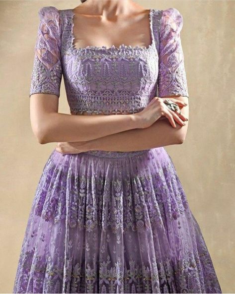 Top 55+ Super Gorgeous Lehenga Blouse Designs | Must Try – FashionHamesha Half Sleeve Blouse Designs, Lilac Lehenga, Gorgeous Lehenga, Simple Lehenga, Scallop Border, Fashionable Saree Blouse Designs, Lehenga Designs Simple, Wedding Lehenga Designs, Lehenga Blouse Designs