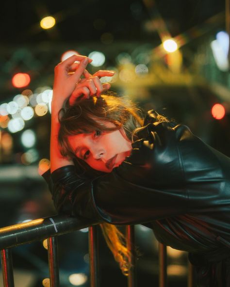 || normalize feeling lost 🗝️ (i have so many favorite shots from this shooting so please get patient because im gonna savor and post a lot of them) 📷 @staphit_1100 🏷️ night street photography, low exposure, nighttime, neon light photography, vintage photoshoot, vintage aesthetics, faux leather coat, moody, style inspiration, night street aesthetic, creative photography, feminine aesthetics, dark feminine vibes, femme fatale aesthetics, fashion photography, fashion editorial, light and col... Under Street Light Photography, Night Street Fashion Photography, Sunset Street Photography, Dark Alley Photoshoot, Neon Street Photography, Street Style Shoot, Neon Photography Aesthetic, Flashy Photoshoot, Street Photoshoot Night