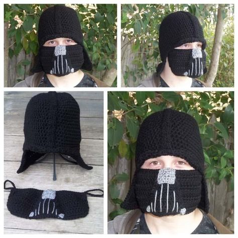 Star Wars Darth Vader Inspired Crochet Beanie Hat Amigurumi Patterns, Star Wars Crochet, Star Wars Crafts, Crochet Mask, Crochet Hat Free, Crochet Knit Hat, Crochet Beanie Hat, Crochet Stars, Star Wars Darth