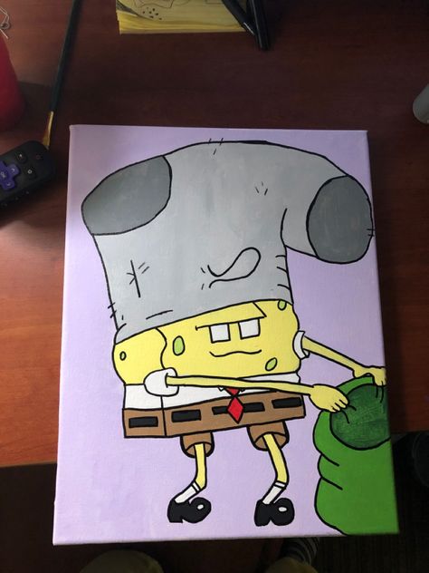 Animated Canvas Paintings, Dark Trippy Painting Ideas, Cartoon Character Canvas Painting, Regular Show Canvas Painting, Doodle Bob Painting, Cartoon Drawings Canvas, Bugs Bunny Canvas Painting, Easy Painting Cartoon, Painting Ideas On Canvas Simple Easy Cartoon