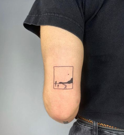 Rectangle Tattoo Arm, Landscape Frame Tattoo, Flower In Square Tattoo, Sator Square Tattoo, Tattoo Rectangle Frame, Tattoo In A Square, Rectangle Tattoo Placement, Picture Tattoos Outline, Tattoo In Rectangle