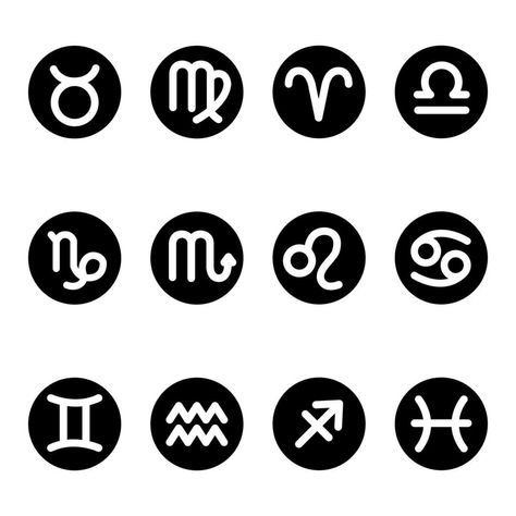 12 zodiac symbol icons white on black background round shape Horoscope Drawings, Round Symbols, Black And White Symbols, Clay Templates, Zodiac Drawings, Zodiac Icons, Zodiac Sign Symbols, Zodiac Pattern, Zodiac Sign Designs