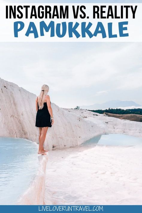Everything you need to know about visiting Pamukkale in one day including opening times, costs, and where to go for the best photos. #pamukkale #visitturkey #travelguide | Beautiful places | Pamukkale Turkey travel | Pamukkale one day itinerary | Pamukkale thermal pools | Pamukkale travertines | Pamukkale hot springs | Pamukkale photography | Pamukkale girl | Pamukkale photo ideas | Pamukkale photoshoot | Pamukkale Instagram | Hierapolis | Pamukkale Turkey hotels | Turkey travel destinations European Travel, Pamukkale, Turkey Hotels, Pamukkale Turkey, Turkey Travel Guide, Thermal Pool, Visit Turkey, Turkey Travel, Europe Travel Tips