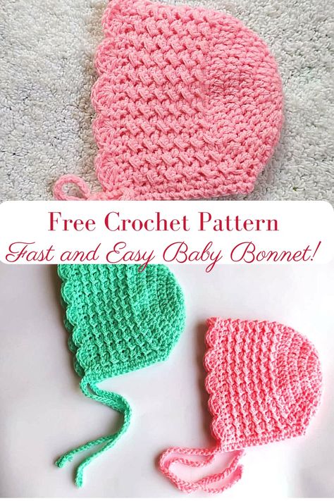 Super easy and cute crochet baby bonnet Crochet Baby Bonnet Pattern, Baby Bonnet Pattern Free, Baby Bonnet Crochet Pattern, Crochet Baby Hats Free Pattern, Crochet Baby Cap, Baby Bonnet Pattern, Baby Hat Free Pattern, Crochet Newborn Hat, Baby Booties Free Pattern