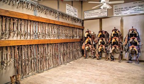 Fallon Taylor Tack Room, Horse Shelter With Tack Room, Rustic Tack Room, Rustic Tack Room Ideas, Tack Store Display Ideas, Diy Saddle Pad Rack, Tack Room Ideas Western, Horse Tack Rooms Western, Western Tack Room Organization