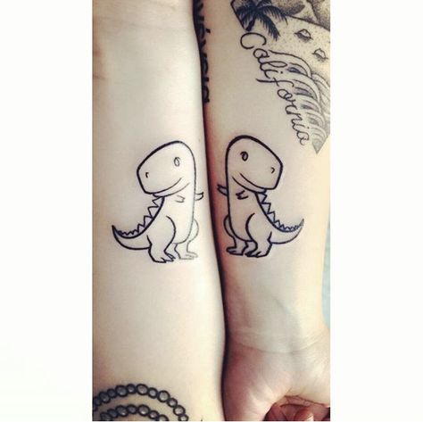 Best friend Matching tattoos Tattoo Placements, Best Friend Matching Tattoos, Dinasour Tattoo, Friend Matching Tattoos, T Rex Tattoo, Ta Moko Tattoo, Design Tatuaje, Best Friend Matching, Tattoo Outlines