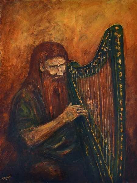 Dagda: Perhaps his greatest treasure was his harp, Uaithne, called the Four-Angled Music.   It was made of oak and richly decorated, and only the Dagda could get music from it strings.   He could make anyone who heard it laugh for joy, or weep with sorrow, and the playing of this harp made the seasons come in the correct order. "Dagda’s Harp" Artist: Stephen Shaw Dagda Celtic God, Irish Gods, The Dagda, Celtic Deities, Dragon Cave, Celtic Myth, Celtic Legends, Celtic Harp, Irish Folklore