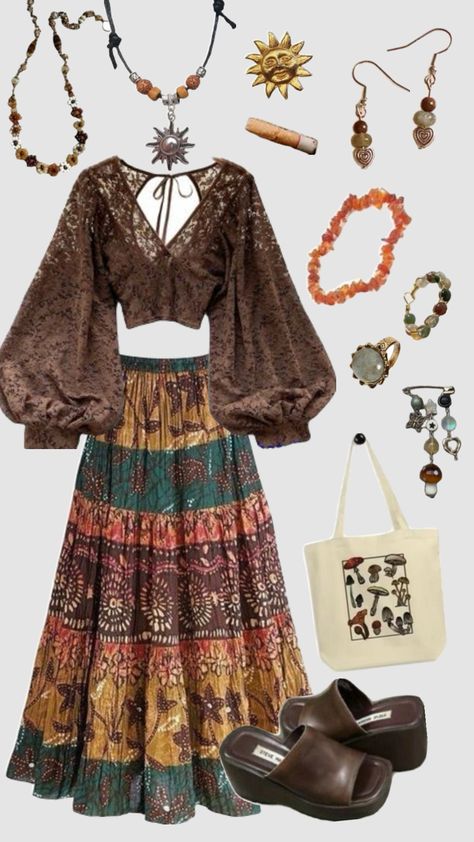 #stevienicks #boho #hippie Boho Aesthetic Outfit, 70s Aesthetic Fashion, Cottagecore Outfits, 70s Inspired Fashion, Earthy Outfits, Estilo Hippie, Hippie Style Clothing, Look Boho, Swaggy Outfits