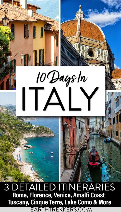 10 days in Italy Itinerary: 3 Italy Itineraries including Venice, Rome, Florence, Cinque Terre, Amalfi Coast, Verona, Dolomites, Tuscany, and San Marino #italy #itinerary #venice #florence Cinque Terre, Italy Trip Itinerary, 10 Days In Italy, Italy Coast, Amalfi Coast Itinerary, Italy Trip Planning, Italy Culture, Italy Honeymoon, Italy Itinerary