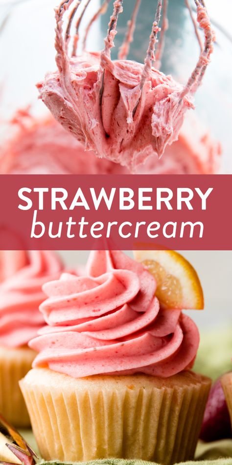 Learn how to make naturally flavored strawberry buttercream frosting using REAL strawberries. No artificial flavor or color needed! #buttercream #strawberry #frosting #sweets #piped Strawberry Frosting Recipes, Strawberry Buttercream Frosting, Strawberry Icing, Frosting Recipes Easy, Cake Frosting Recipe, Chocolate Sugar Cookies, Strawberry Frosting, Strawberry Buttercream, Buttercream Frosting Recipe