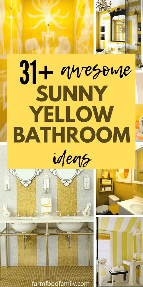 30+ Beautiful Sunny Yellow Bathroom Ideas & Designs For 2020 Bright Yellow Bathroom Walls, Yellow Bathroom Wall Decor, Yellow Towels In Bathroom, Yellow And White Bathroom Ideas, Yellow Walls Bathroom Ideas, Yellow Paint Bathroom Ideas, Rise And Shine Bathroom, Yellow Bathroom Walls Ideas, Yellow Theme Bathroom