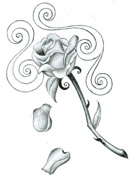 Tattoo Designs Tumblr Drawings Scroll Tattoos, Petals Falling, Printable Tattoos, White Rose Tattoos, Rose Drawing Tattoo, Cool Tattoo Drawings, Yakuza Tattoo, Rose Sketch, Tatto Design