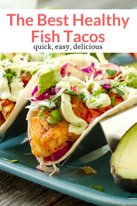 Baked Fish Tacos, Healthy Fish Tacos, Easy Fish Tacos, Wallpaper Food, Slender Kitchen, Avocado Crema, Fish Tacos Recipe, Gluten Free Lunch, Healthy Fish
