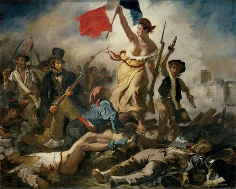 LIBERTY LEADING THE PEOPLE (1830), Eugène Delacroix, France (1798-1863)...  This famous painting is a symbol for the French July Revolution in 1830 and a symbol for France to this day.  #arts #artsforsale #onlinestore #paintings #aartzy French Revolution Painting, Liberty Leading The People, Revolution Art, Thomas Carlyle, Tableaux Vivants, Eugène Delacroix, French People, European Paintings, French Culture