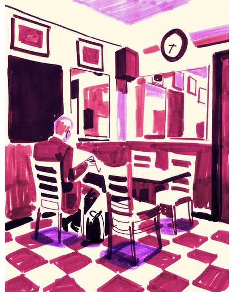 Cafe Breakfast, London Cafe, Tombow Markers, Breakfast Coffee, Coffee Drawing, Instagram London, Drawing Sketching, Cityscape Art, Marker Drawing