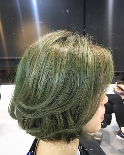 Olive Green Hair Color, Olive Color Hair, Short Wet Hairstyles, Green Grey Hair, Ash Green Hair Color, Green Hair Short, Olive Hair Colour, Ash Green Hair, Olive Green Hair