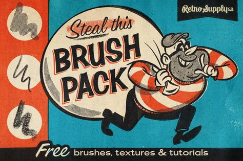 Steal This Brush Pack - RetroSupply Co. Vintage Procreate, Free Procreate Brushes, Illustration Design Graphique, Free Procreate, Procreate Brushes Free, Halftone Dots, Distressed Texture, Ink Brush, Free Brush