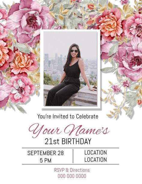 Picture Invitations Birthday, 21st Birthday Invitations Templates Free, 21 Birthday Invitations Ideas, 20 Birthday Invitation, Birthday Invitations With Photo, Invitation Design Birthday, Birthday Invitation With Picture, 21st Invitations, Invitation Template Birthday