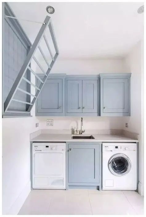 Solutions For Hanging Clothes In Laundry Room, Hanging Dryer Rack, Laundry And Boot Room Ideas, Utility Room Hanging Ideas, Clothes Hanging Laundry Room, Colorful Utility Room, Narrow Laundry Room Ideas Farmhouse, Laundry Room Clothes Drying Ideas, Bathroom With Utility Room