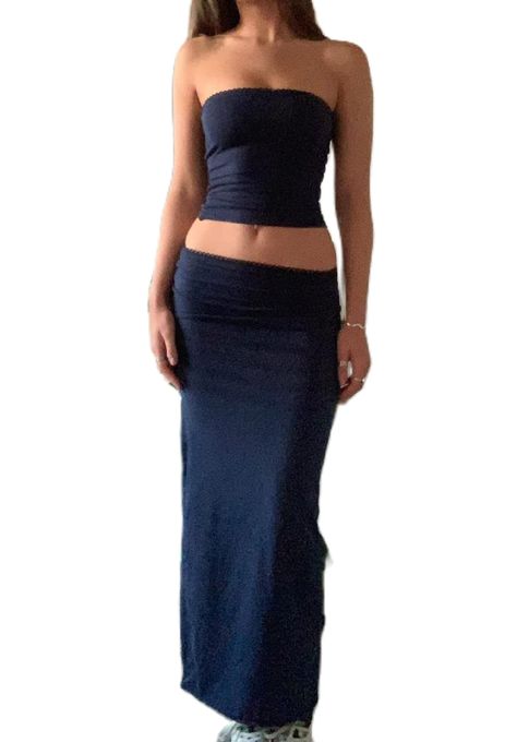 Maxi Skirt Outfits, Maxi Skirts Outfit, Long Skirt And Top Set, 2 Piece Long Skirt, Crop Top Off Shoulder, Long Skirt Set, Outfit Clubwear, Tube Top And Skirt, Long Skirt Outfits