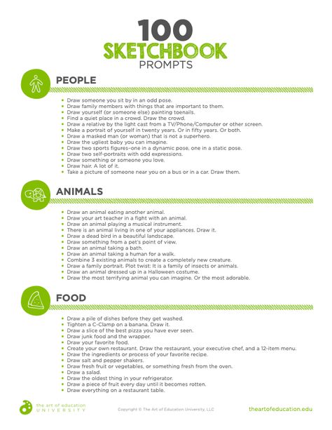 100 Sketchbook Prompts Your Students Will Love - The Art of Education University Art Syllabus, Sketchbook Prompts, Best Sketchbook, Sketchbook Assignments, Prompt List, 8th Grade Art, Education University, Art Assignments, Art Journal Prompts