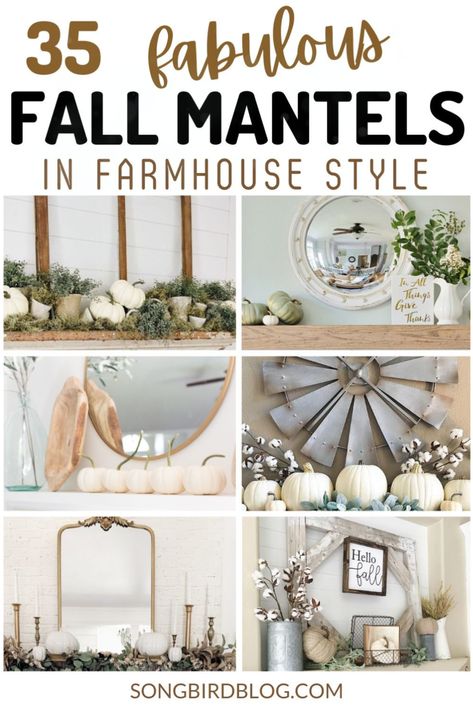 Loving these beautiful fall mantel farmhouse decor ideas and the nostalgic charm of vintage farmhouse fall mantel decorations. This post highlights fall decor for fireplace mantels in a farmhouse style. The fall mantel decorating ideas are rustic and simply gorgeous. Seasonal decorating for the fireplace. Easy-to-achieve fall mantel decor ideas. Fall Decor For Fireplace, Farmhouse Mantel Decorating Ideas, Farmhouse Fireplace Mantel Decor, Fall Fireplace Decor Mantles, Decor For Fireplace, Fall Fireplace Mantel, Modern Farmhouse Fall Decor, Fall Mantels, Boho Living Room Decor Ideas