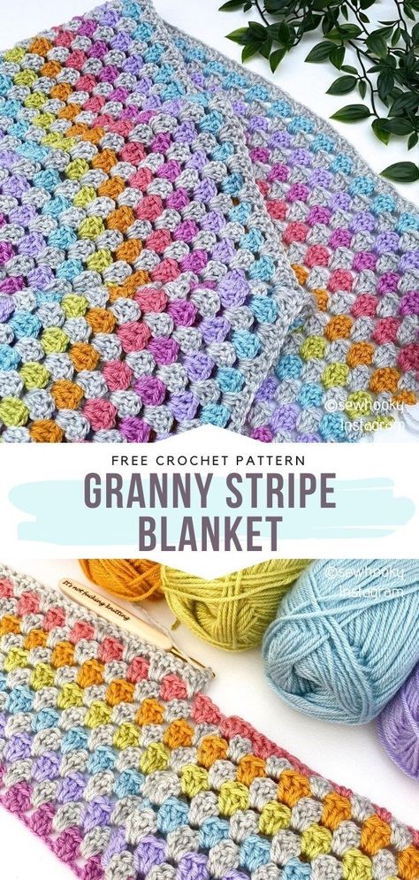 Crochet Blanket Granny Stripe, Diy Crochet Scarf, Granny Stripe Crochet, Granny Stripe Blanket, Motifs Granny Square, Crochet Cushion Pattern, Granny Stripe, Striped Crochet Blanket, Scrap Yarn Crochet