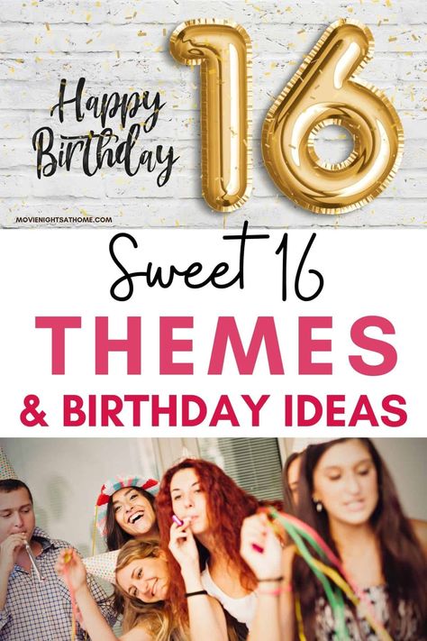 16 is a milestone birthday and a special occasion in any girl’s life! We’ve come up with over a dozen Sweet 16 themes and fun ideas for the special birthday girl! Choosing a party theme is a great first step to get started planning the big day! We recommend talking to your daughter or friend... Read More The post Amazing Sweet 16 Themes & Birthday Party Ideas appeared first on Movie Nights at Home. Movie Theme Sweet 16 Party, Sweet 16 Location Ideas, Sweet 16 Parties Themes, Sweet 16 Theme Party Ideas, What To Do At A Sweet 16 Party, Fall Themed Sweet 16 Party Ideas, Sweet 16 Party At Home, Birthday Themes For 16th Birthday, Paris Sweet 16 Ideas