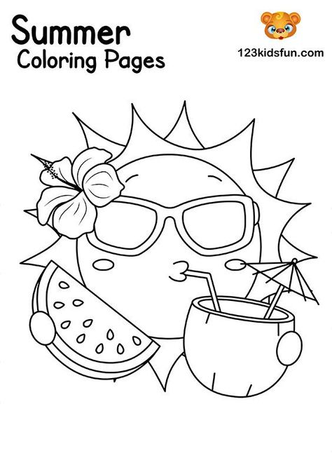 Summer Clipart For Kids, Summer Theme Drawing, Drawings For Summer, Summer Season Craft, Summer Drawing For Kids, Nature Coloring Pages For Kids, Summer Colouring Pages, Summer Coloring Pages Free Printable, May Coloring Pages