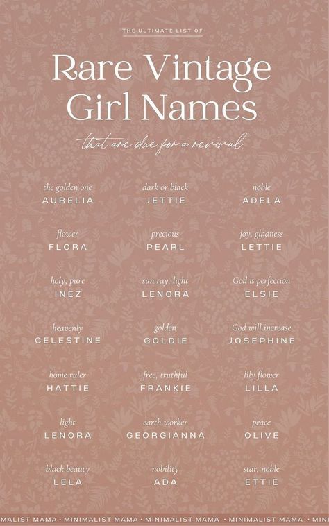 165+ Rare Vintage Baby Names for Girls (Classic & Uncommon) Uncommon Names With Meaning, Old Fashioned Last Names, Beautiful Last Names Unique, Old Vintage Names, Old Names Vintage Girl, Unique Name For Girls, Beautiful Rare Words, Collection Names Ideas Fashion, Rare Last Names