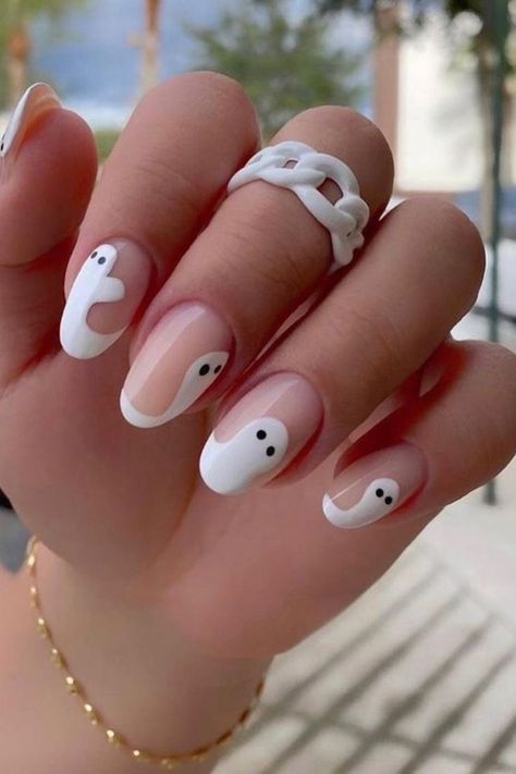 Ongles Gel Halloween, Ghost Nails, Holloween Nails, Halloween Nails Easy, Cute Halloween Nails, Halloween Acrylic Nails, October Nails, Cute Simple Nails, Cute Nails For Fall