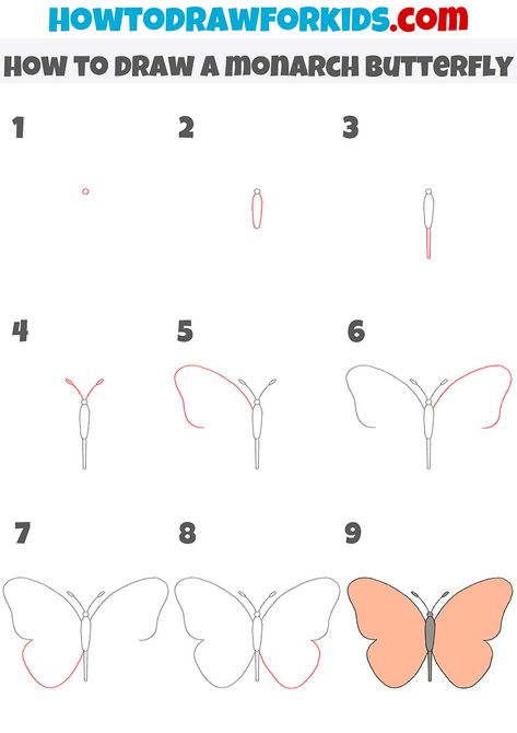 Easy Way To Draw A Butterfly, How To Draw A Monarch Butterfly Easy, How To Draw Simple Butterfly, Butterfly Drawing Steps, How To Draw Buterfluffy, Butterfly Drawing Tutorial Step By Step, Basic Butterfly Drawing, Butterfly How To Draw, How To Draw Easy Butterfly