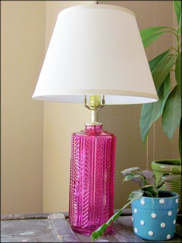 Upcycle Lamp, Thrift Store Crafts Upcycling, China Decor, Bottle Projects, Clear Glass Lamps, Colorful Lamps, Lampshade Makeover, Thrift Store Decor, Lamp Makeover