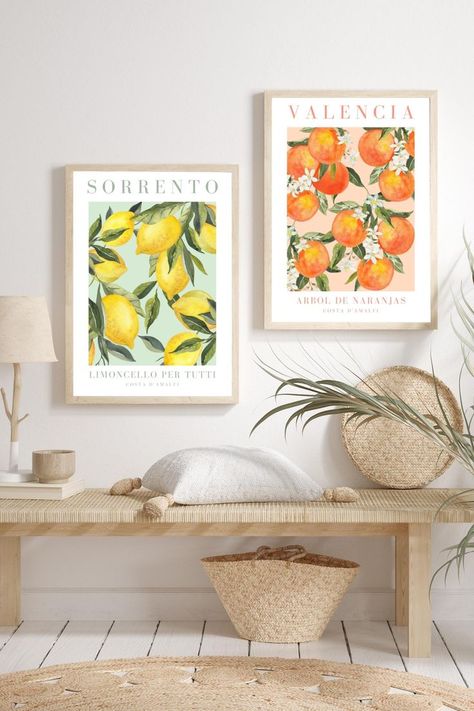 Fruit Market Poster, Aesthetic Matisse, Bohemian Mid Century Modern, Wall Decor Pastel, Flower Market Prints, Botanical Gallery Wall, Italian Wall Art, Lemon Watercolor, Food Wall Art