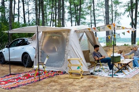 Tesla Camping, Rav4 Camping, Vw Buzz, Bil Camping, Tailgate Tent, Zelt Camping, Suv Tent, Car Tent Camping, Inflatable Tent