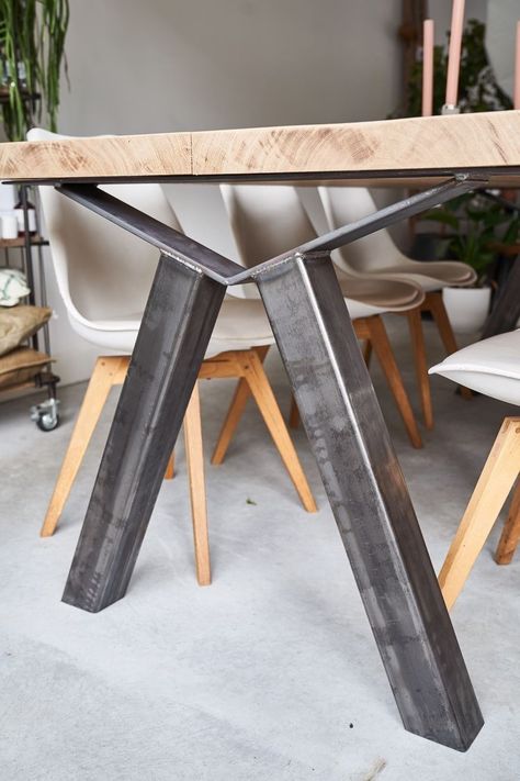 Table Legs Outdoor Dining Table Metal, Meja Industrial, Steel Frame Furniture, Modern Table Legs, Industrial Table Legs, Steel Furniture Design, Steel Table Base, Welded Furniture, Wood Table Design