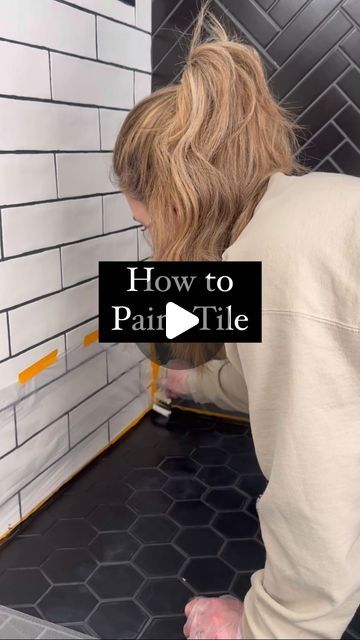 Painting Bathroom Wall Tiles Diy, Bathroom Painted Tiles Before And After, Diy Paint Tile Bathroom, Paint For Bathroom Tiles, Update Subway Tile, Tile Painted Bathroom, Diy Painted Tiles Bathroom, Bathroom Tiles Painted Before And After, Replacing Tile In Bathroom