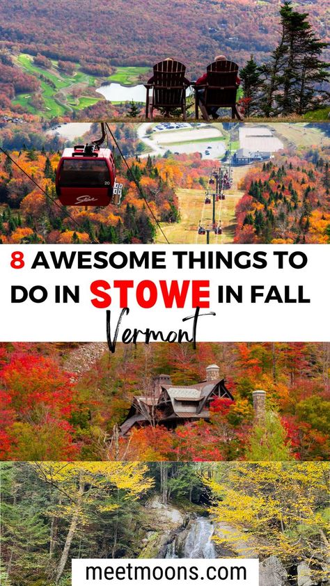 Explore the enchanting fall season in Stowe, Vermont! Discover leaf-peeping wonders, engage in exciting activities, and embark on unforgettable adventures with our quick guide to the best autumn experiences in this charming town Stowe Vermont Fall, Vermont In Fall, Vermont Vacation, Vermont Fall, Stowe Vt, Stowe Vermont, East Coast Road Trip, Leaf Peeping, Round The World