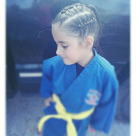 Cornrows into a ponytail :) Perfect hairstyle for Taekwondo and sports / Cornrows / Sporty hairstyle / Braids  ( Done by me ) Martial Artists, Taekwondo Hairstyles, Cornrows Into A Ponytail, Hairstyle Braids, Perfect Hairstyle, A Ponytail, V Cute, Sporty Hairstyles, Martial Artist