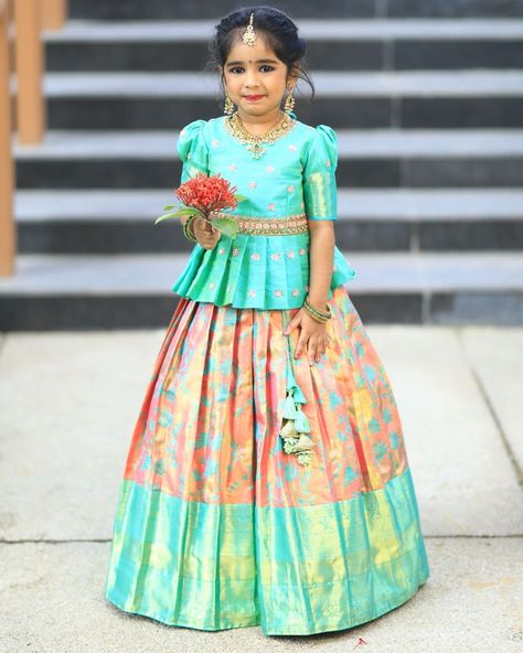 Kids lehangas South Indian Pattu Pavadai, Kids Pattu Langa Design Blouses, Paavadai Sattai For Kids, Lehenga Design For Kids Girl, Pattu Langa For Baby Girl, Kids Langa Jacket Designs, Latest Pattu Pavadai Designs, Pattu Pavadai Designs For Teenagers, Pattu Pavadai Designs For Kids